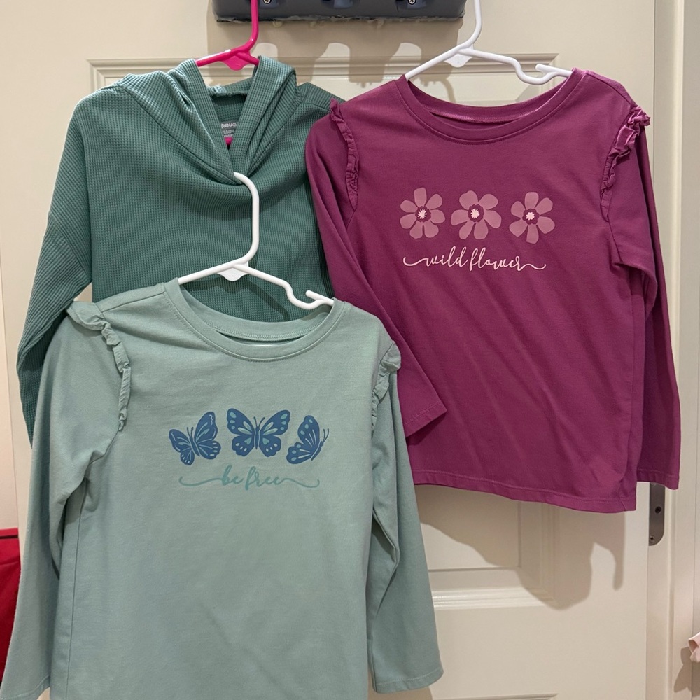 Wildflower and Butterfly Long Sleeve Tees - Purple and Green